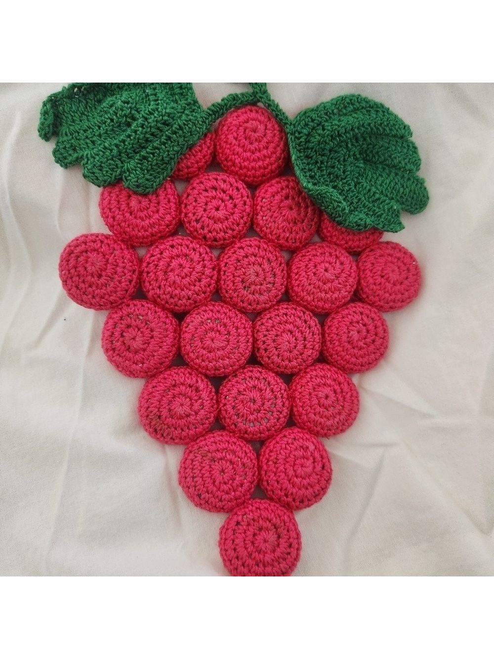 Vintage Antique Decorative Trivet Hand Crocheted Grape Strawberry Bottle